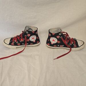 Converse Strawberry Pattern Girls Size 13 Hightops Cottagecore Black Red Laceup